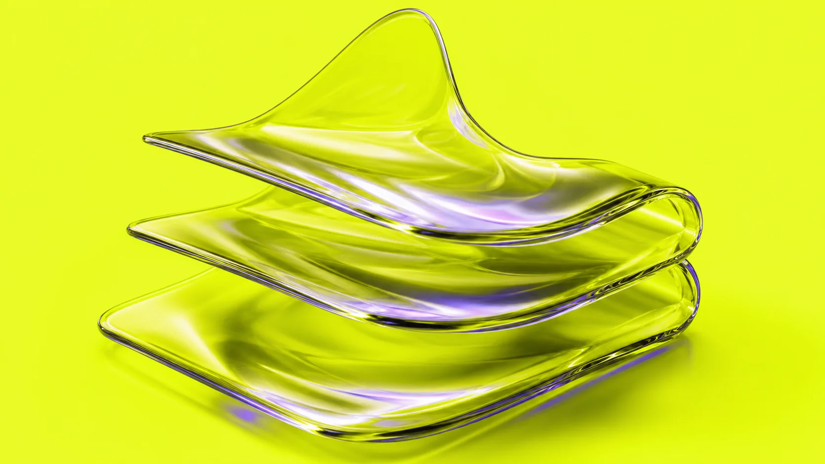 Three translucent glass forms stacked on a citron background, representing a creator product ladder